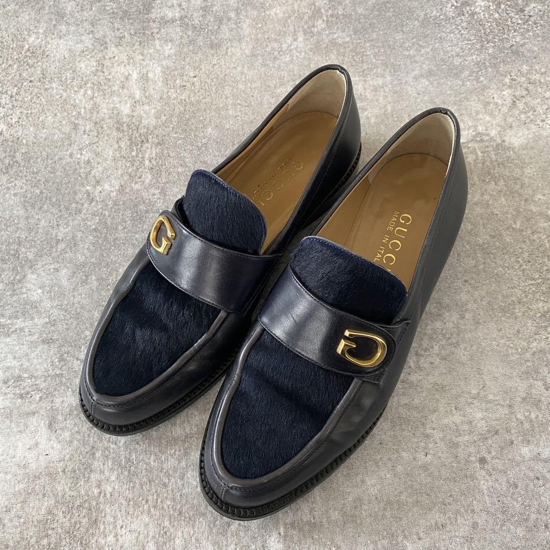 GUCCI グッチ　ローファー　コンビ　GG ハラコ　レザー　ブラック　黒 ローファー コンビ GG ハラコ レザー ブラック 黒 グッチ インター